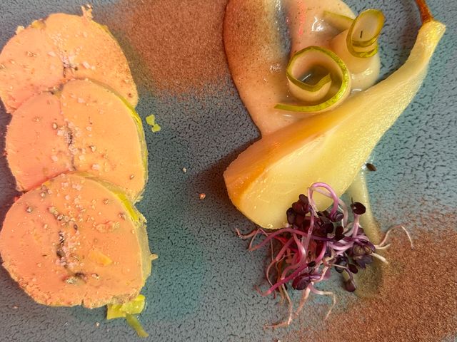 restaurant la terrasse foie gras, poire cacao